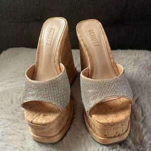 Schutz platform corkscrew wedges. Never worn just tried on. Size 5.